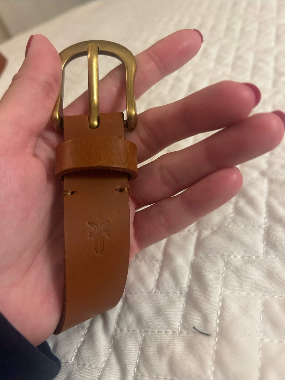 Women’s Frye Leather Belt with Brushed Brass Buckle